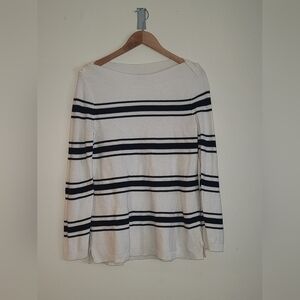 Talbots Nautical Stripe Tunic Sweater size L Button Shoulder Detail Boat Bateau